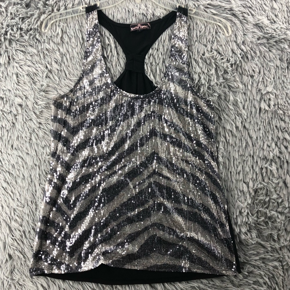 Almost Famous Tank Top Womens Large Chevron Sequin Razorback